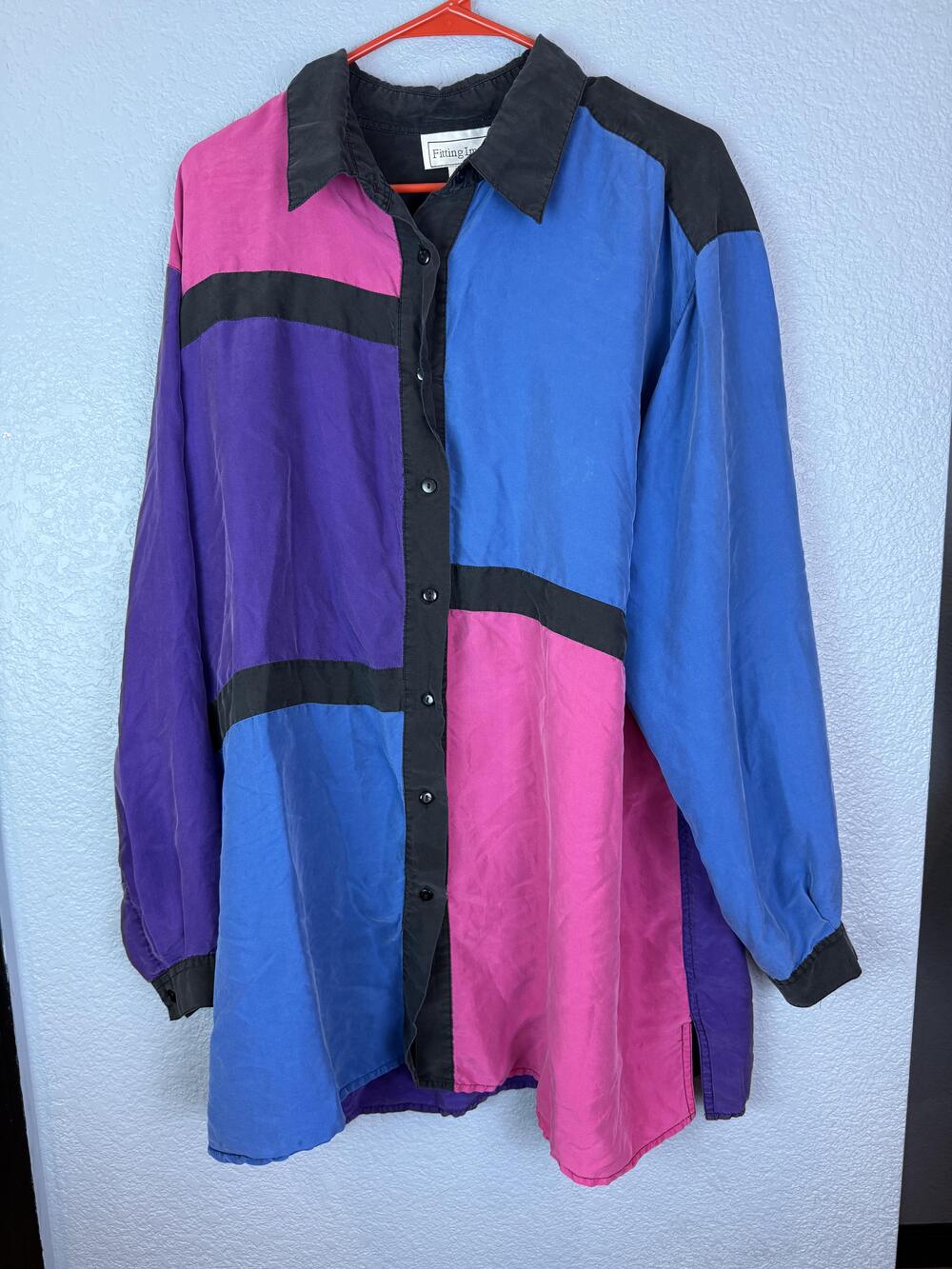 Fitting Image Shirt Womens 24 Multi Colorblock Silk Button Front Plus Tunic
